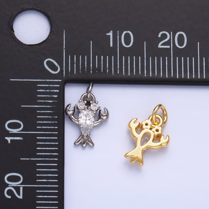 24K Gold Filled 10mm Clear CZ Lobster Crustacean Sea Animal Mini Charm in Gold &amp; Silver | W886