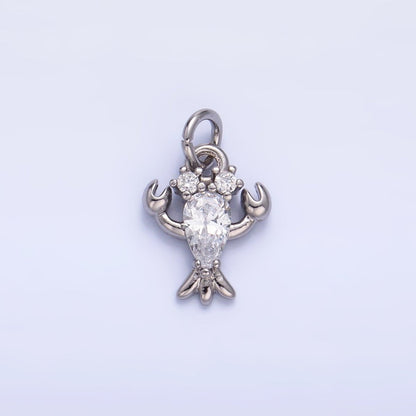 24K Gold Filled 10mm Clear CZ Lobster Crustacean Sea Animal Mini Charm in Gold &amp; Silver | W886