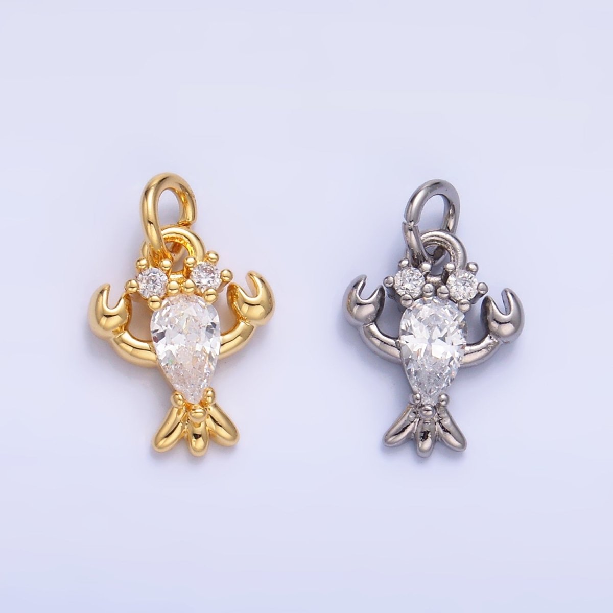 24K Gold Filled 10mm Clear CZ Lobster Crustacean Sea Animal Mini Charm in Gold &amp; Silver | W886