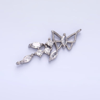 24K Gold Filled Clear CZ Marquise Butterfly Charm Connector in Gold &amp; Silver | G228