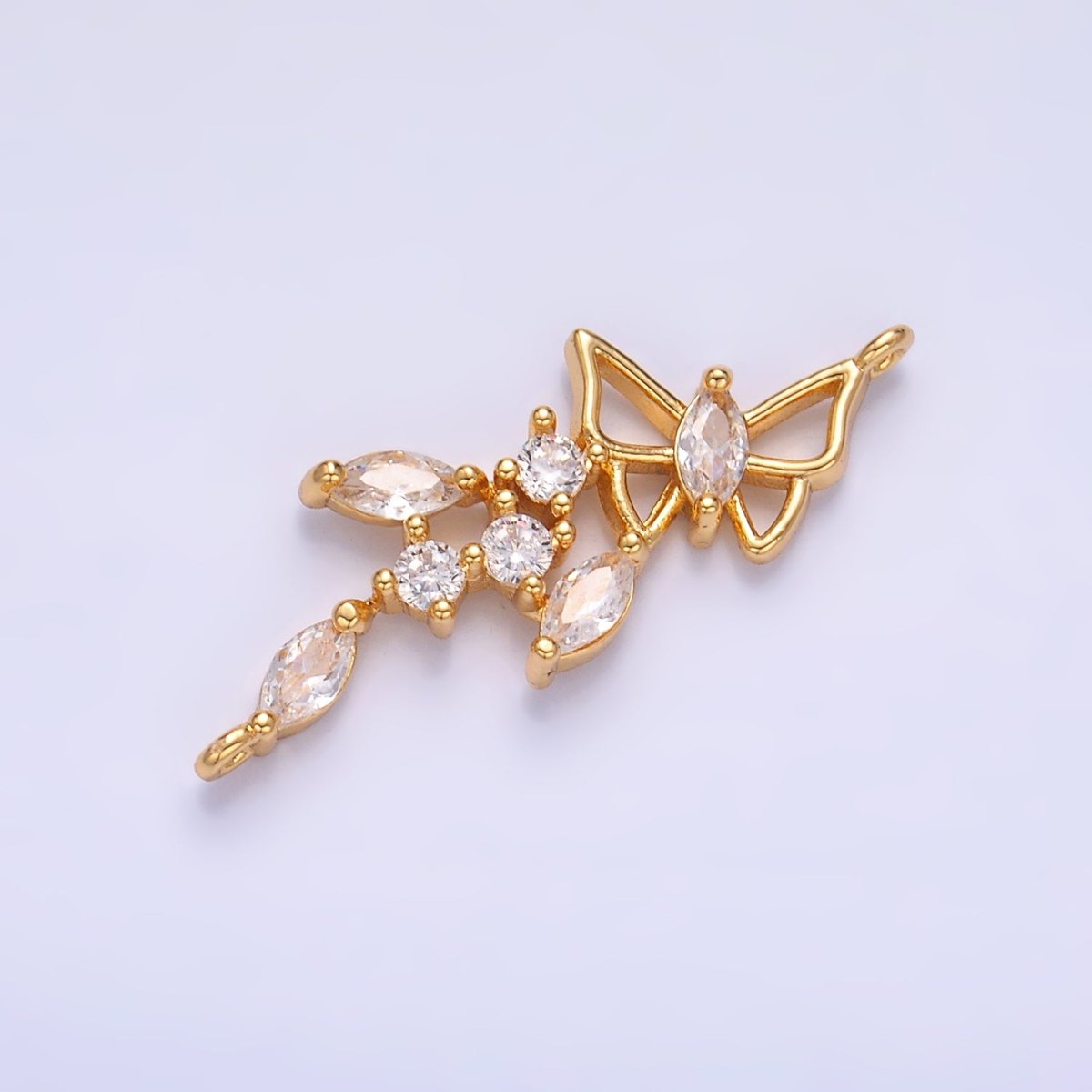 24K Gold Filled Clear CZ Marquise Butterfly Charm Connector in Gold &amp; Silver | G228