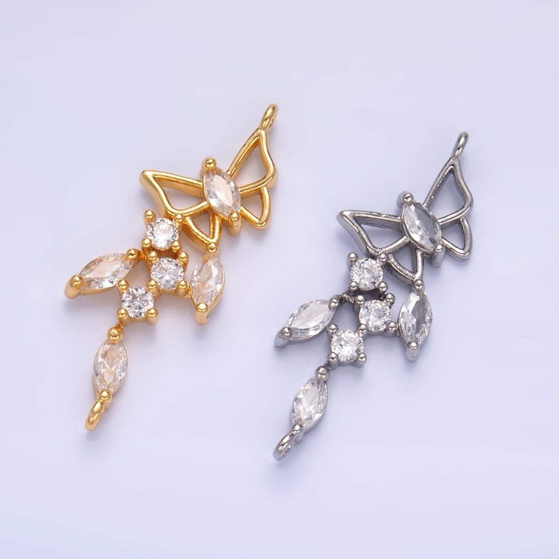 24K Gold Filled Clear CZ Marquise Butterfly Charm Connector in Gold &amp; Silver | G228