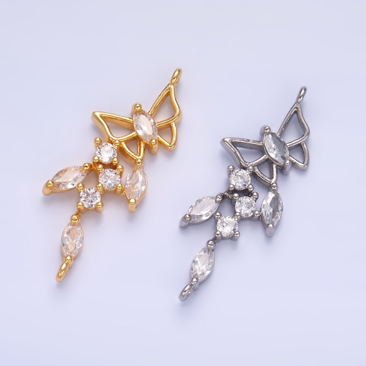 24K Gold Filled Clear CZ Marquise Butterfly Charm Connector in Gold &amp; Silver | G228