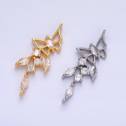 24K Gold Filled Clear CZ Marquise Butterfly Charm Connector in Gold &amp; Silver | G228