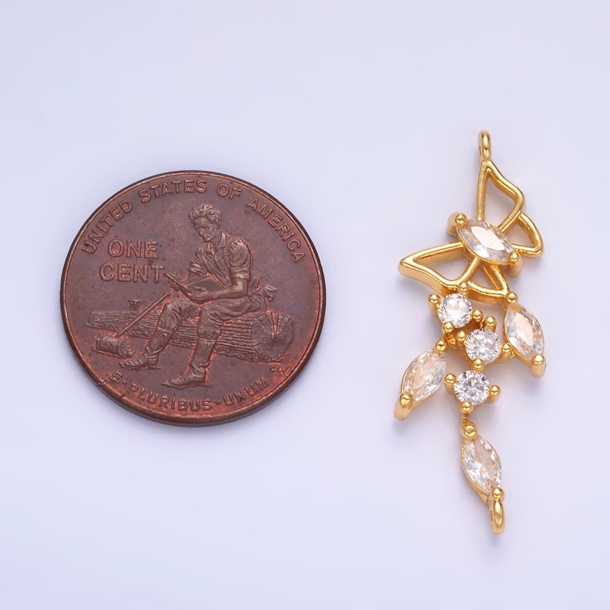 24K Gold Filled Clear CZ Marquise Butterfly Charm Connector in Gold &amp; Silver | G228
