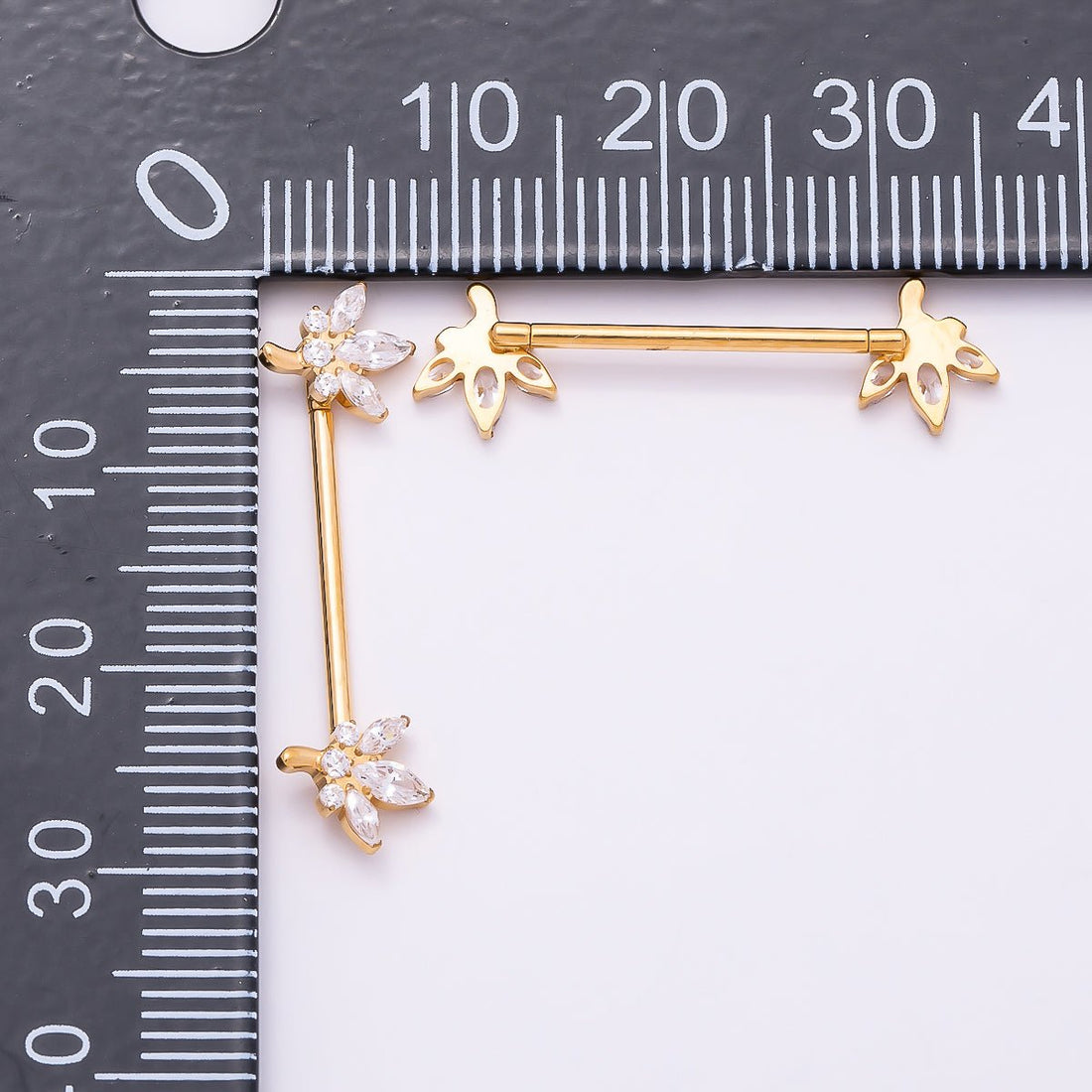 24K Gold Filled Clear CZ Marquise Flower Nipple Barbell Piercing Body Jewelry in Gold &amp; Silver | BJ-00077 BJ-00078