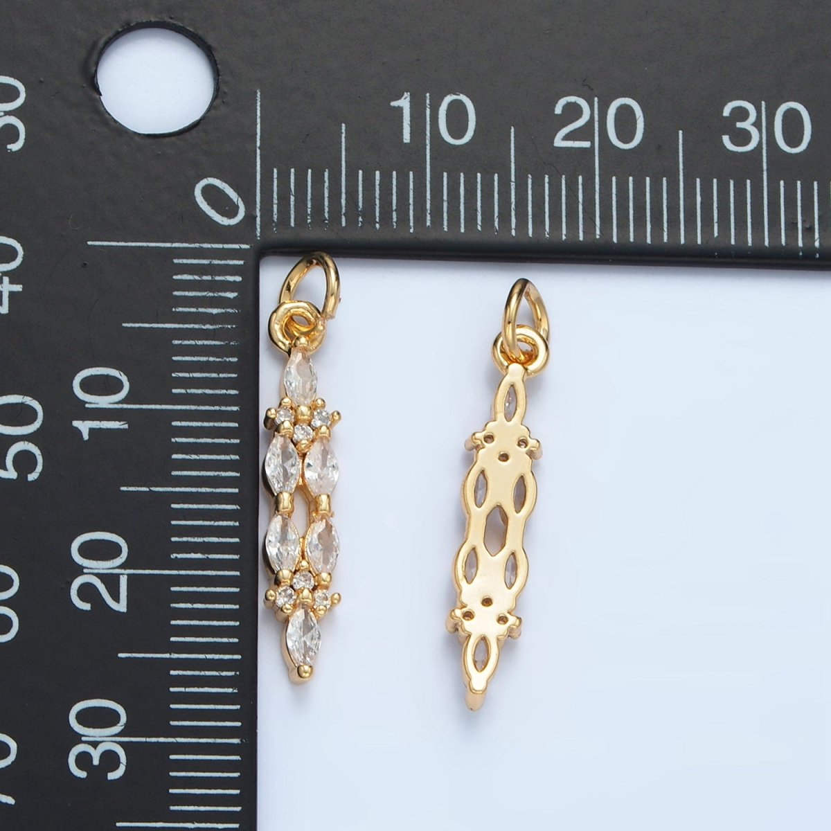 24K Gold Filled Clear CZ Marquise Linear Charm | M018