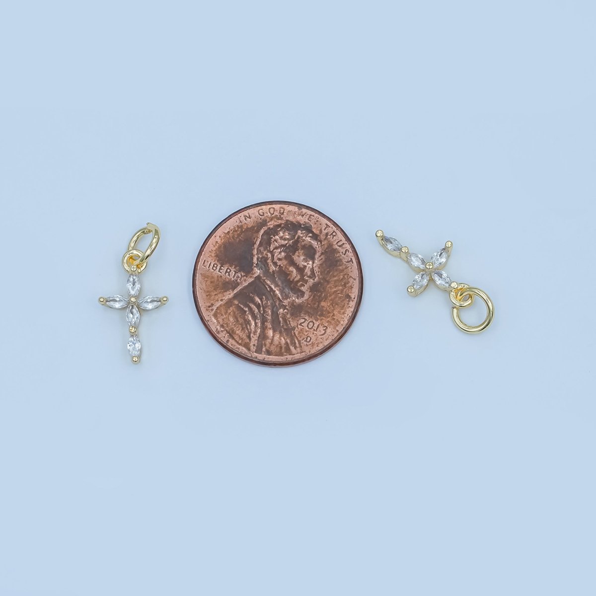 24K Gold Filled Clear CZ Marquise Religious Cross Charm | E398