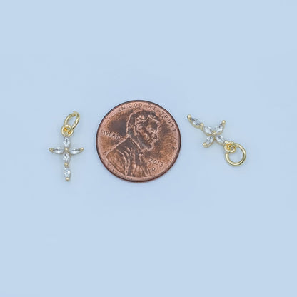 24K Gold Filled Clear CZ Marquise Religious Cross Charm | E398