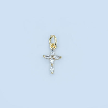 24K Gold Filled Clear CZ Marquise Religious Cross Charm | E398