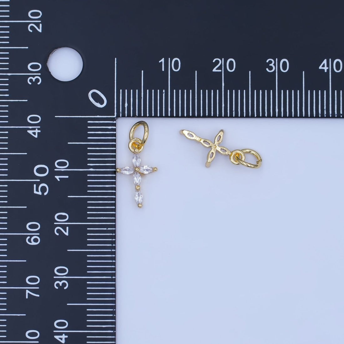 24K Gold Filled Clear CZ Marquise Religious Cross Charm | E398