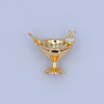 24K Gold Filled Clear CZ Martini Glass 3D Multidimensional Charm | C001