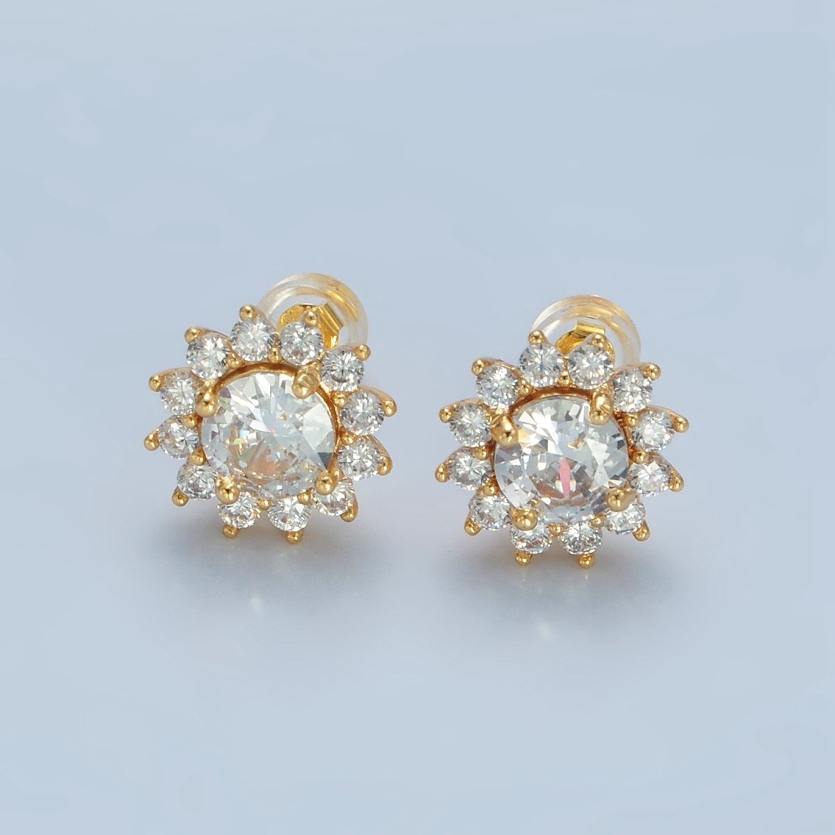 24K Gold Filled Clear CZ Celestial Sun Stud Earrings | AD738