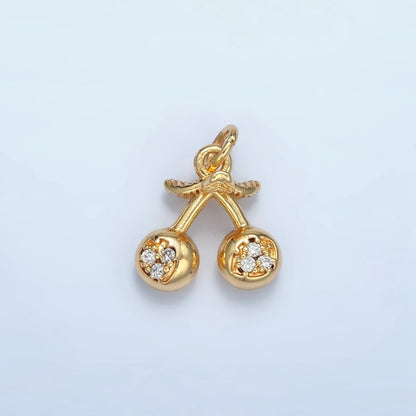 24K Gold Filled Clear CZ Micro Paved Cherry Fruit Mini Multidimensional Charm | E259
