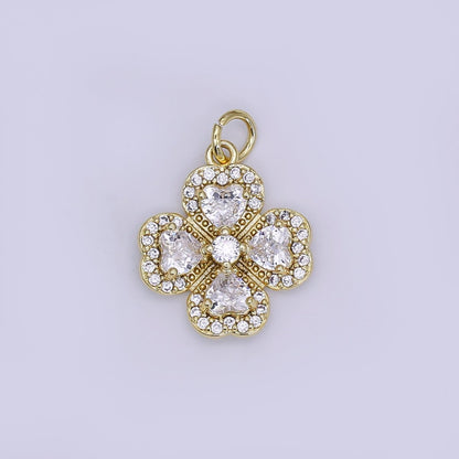 24K Gold Filled Clear CZ Micro Paved Clover Flower Charm | AJ323