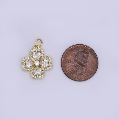 24K Gold Filled Clear CZ Micro Paved Clover Flower Charm | AJ323