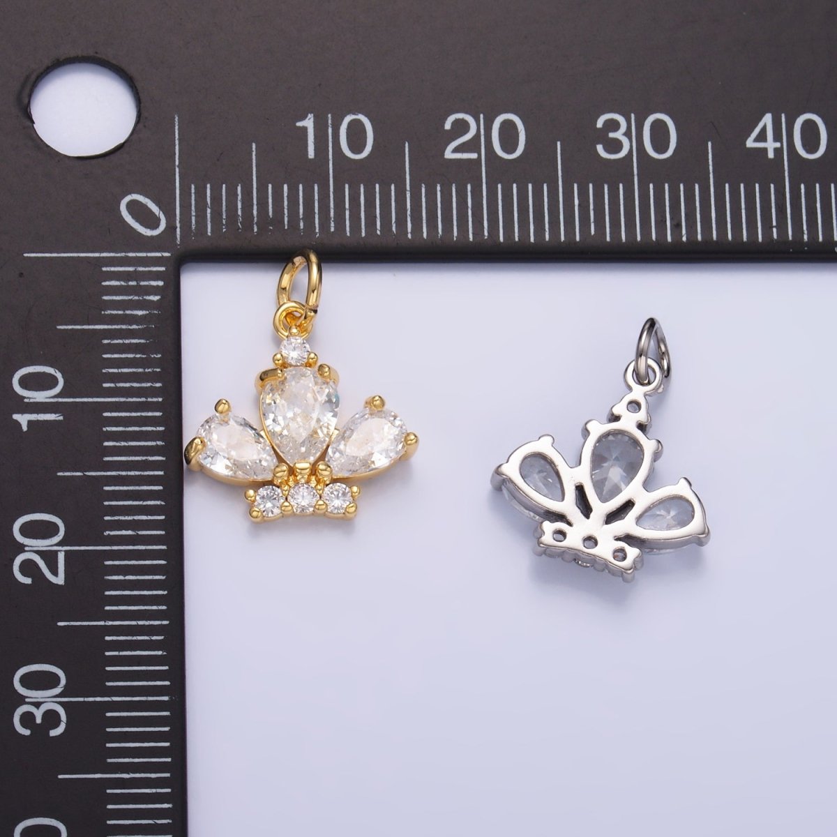 24K Gold Filled Clear CZ Micro Paved Crown Mini Charm in Gold &amp; Silver | W808