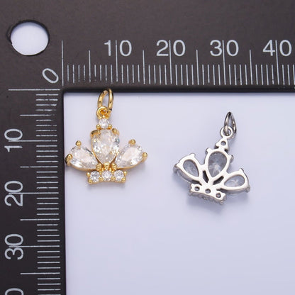 24K Gold Filled Clear CZ Micro Paved Crown Mini Charm in Gold &amp; Silver | W808