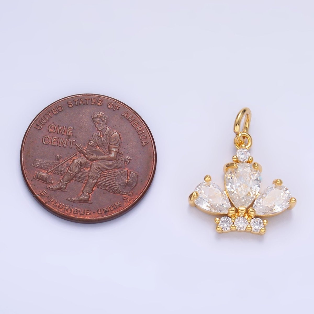 24K Gold Filled Clear CZ Micro Paved Crown Mini Charm in Gold &amp; Silver | W808