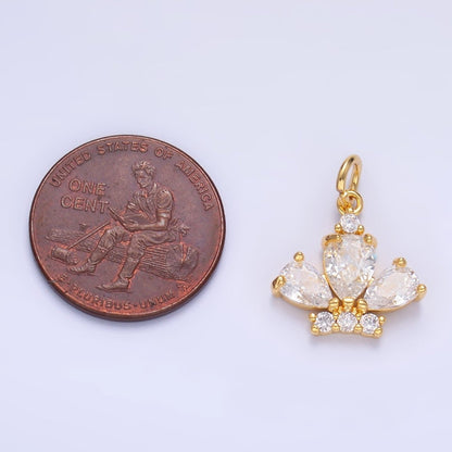 24K Gold Filled Clear CZ Micro Paved Crown Mini Charm in Gold &amp; Silver | W808
