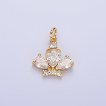 24K Gold Filled Clear CZ Micro Paved Crown Mini Charm in Gold &amp; Silver | W808