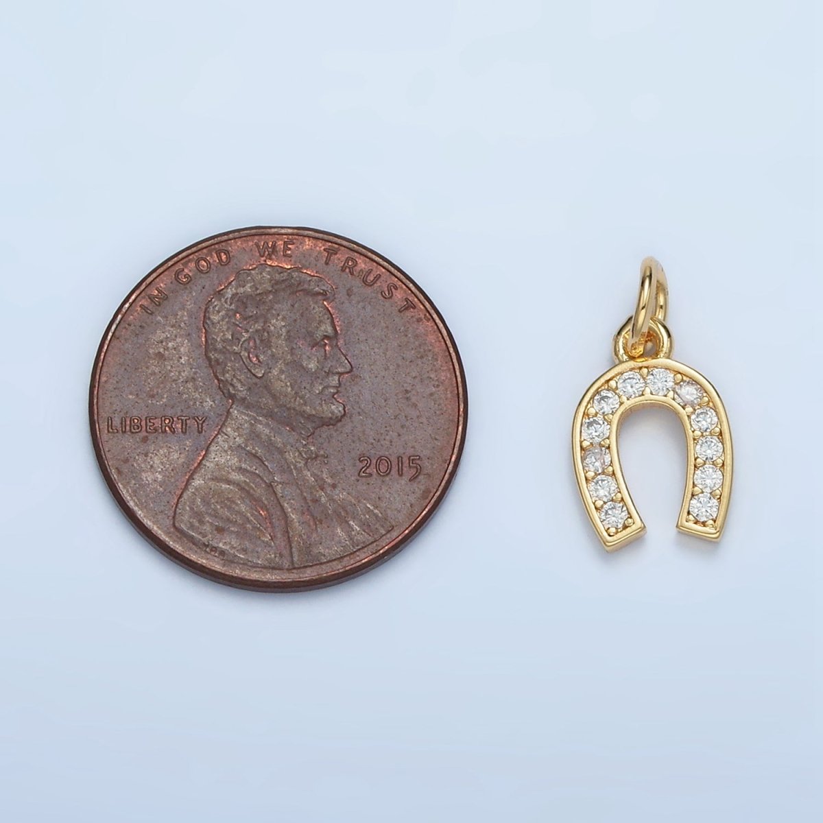 24K Gold Filled Clear CZ Micro Paved Horseshoe Charm | M019