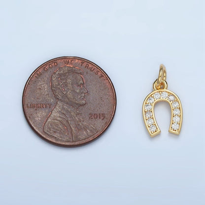 24K Gold Filled Clear CZ Micro Paved Horseshoe Charm | M019