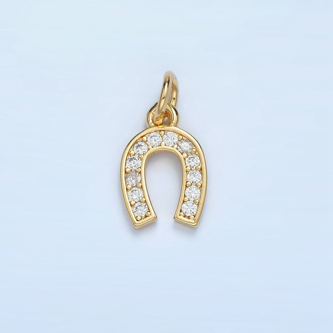 24K Gold Filled Clear CZ Micro Paved Horseshoe Charm | M019