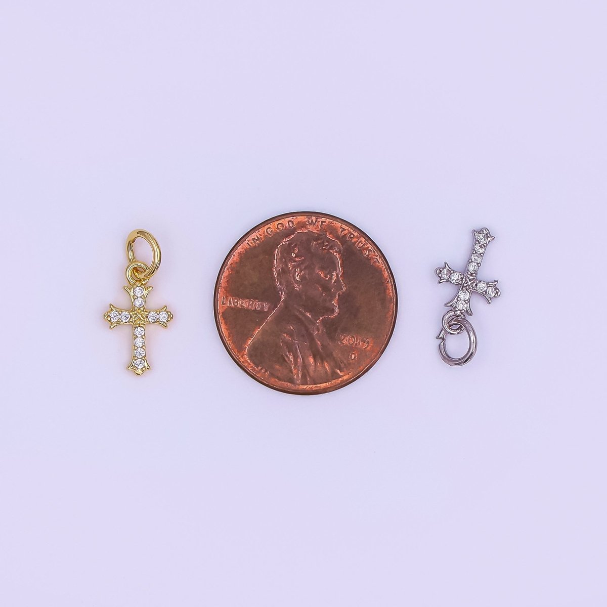 24K Gold Filled 12mm Clear CZ Micro Paved Passion Cross Mini Charm in Gold &amp; Silver | AF431
