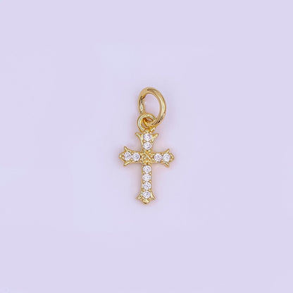 24K Gold Filled 12mm Clear CZ Micro Paved Passion Cross Mini Charm in Gold &amp; Silver | AF431