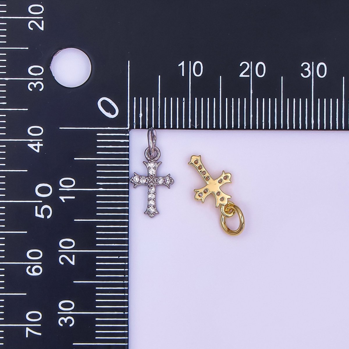 24K Gold Filled 12mm Clear CZ Micro Paved Passion Cross Mini Charm in Gold &amp; Silver | AF431