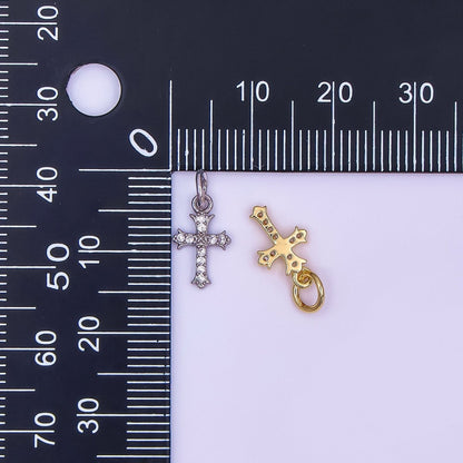 24K Gold Filled 12mm Clear CZ Micro Paved Passion Cross Mini Charm in Gold &amp; Silver | AF431