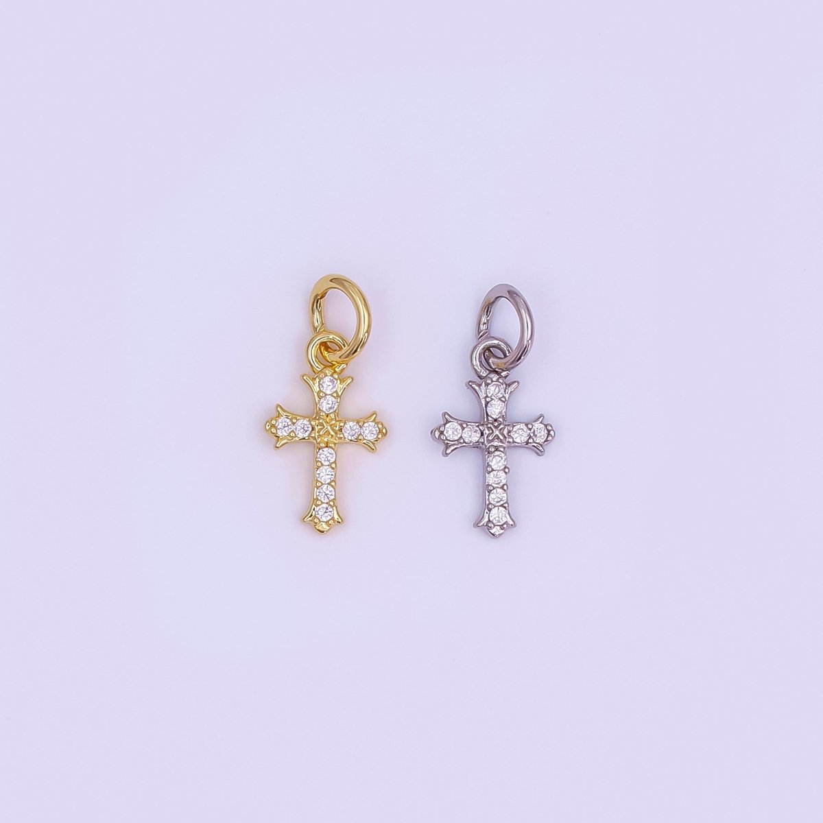 24K Gold Filled 12mm Clear CZ Micro Paved Passion Cross Mini Charm in Gold &amp; Silver | AF431