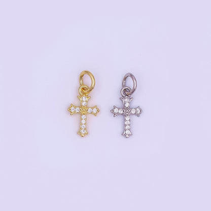 24K Gold Filled 12mm Clear CZ Micro Paved Passion Cross Mini Charm in Gold &amp; Silver | AF431