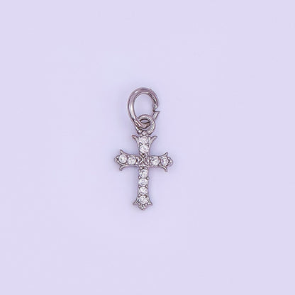 24K Gold Filled 12mm Clear CZ Micro Paved Passion Cross Mini Charm in Gold &amp; Silver | AF431