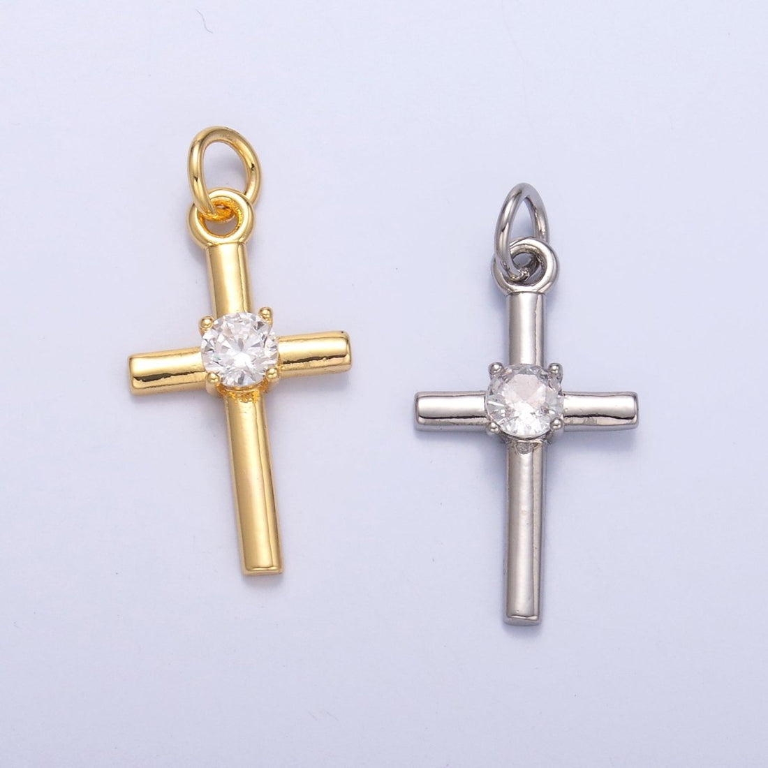 24K Gold Filled Clear CZ Minimalist Cross Charm in Gold &amp; Silver | C056