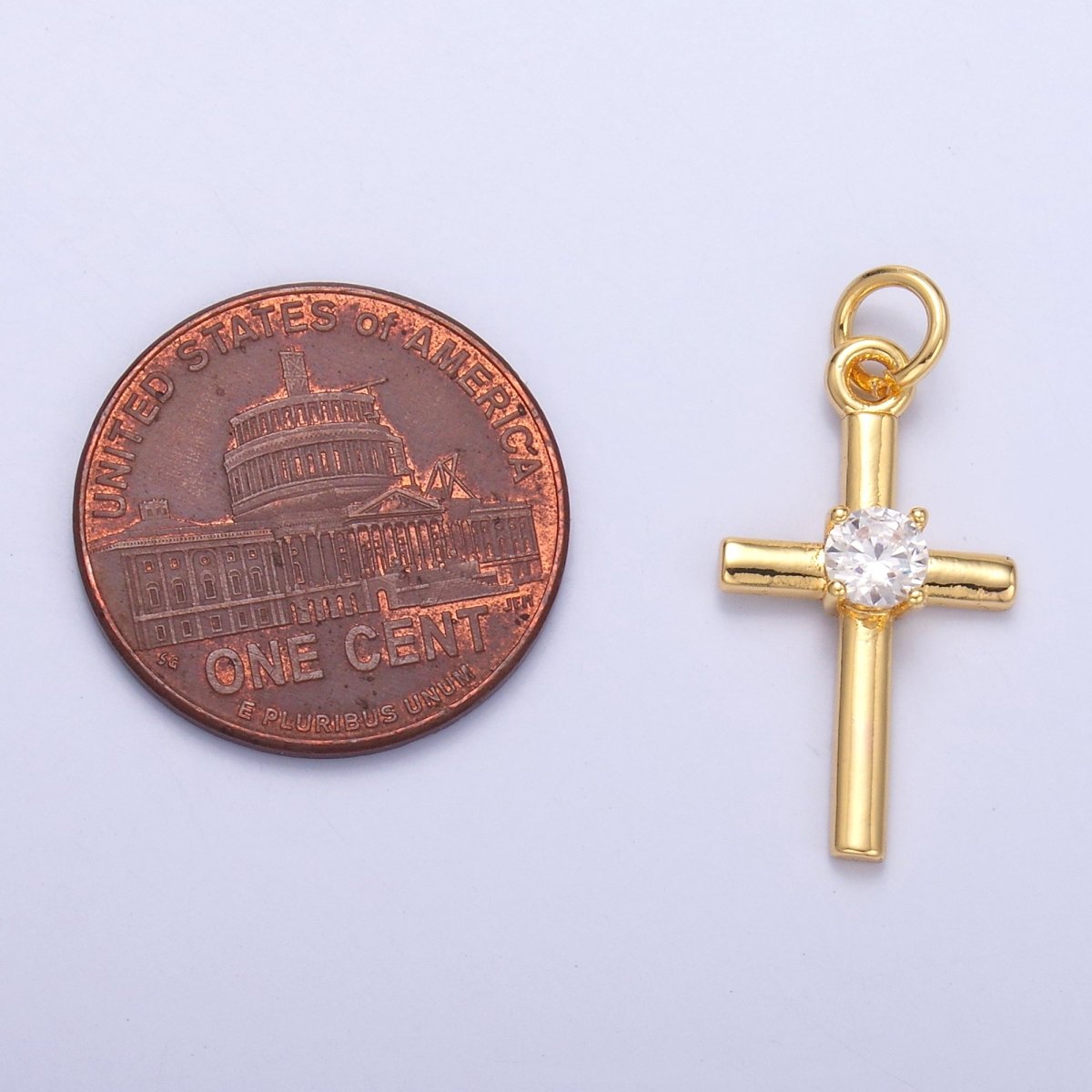 24K Gold Filled Clear CZ Minimalist Cross Charm in Gold &amp; Silver | C056