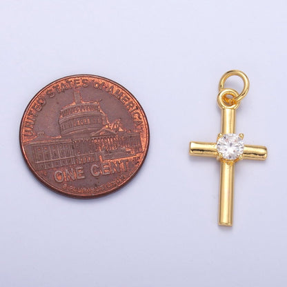 24K Gold Filled Clear CZ Minimalist Cross Charm in Gold &amp; Silver | C056