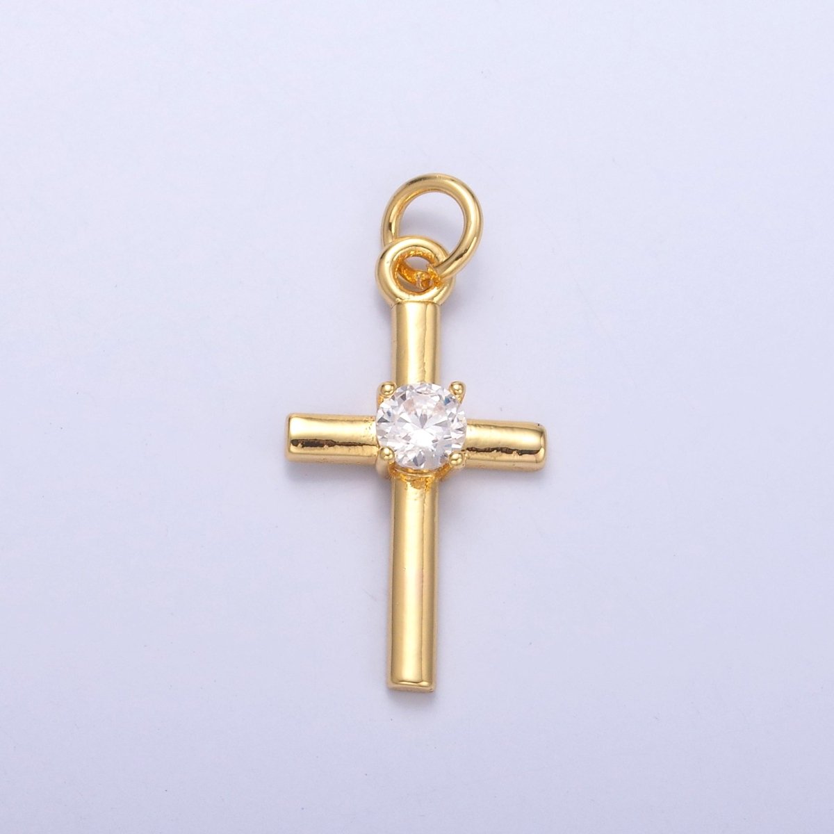 24K Gold Filled Clear CZ Minimalist Cross Charm in Gold &amp; Silver | C056