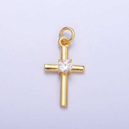 24K Gold Filled Clear CZ Minimalist Cross Charm in Gold &amp; Silver | C056