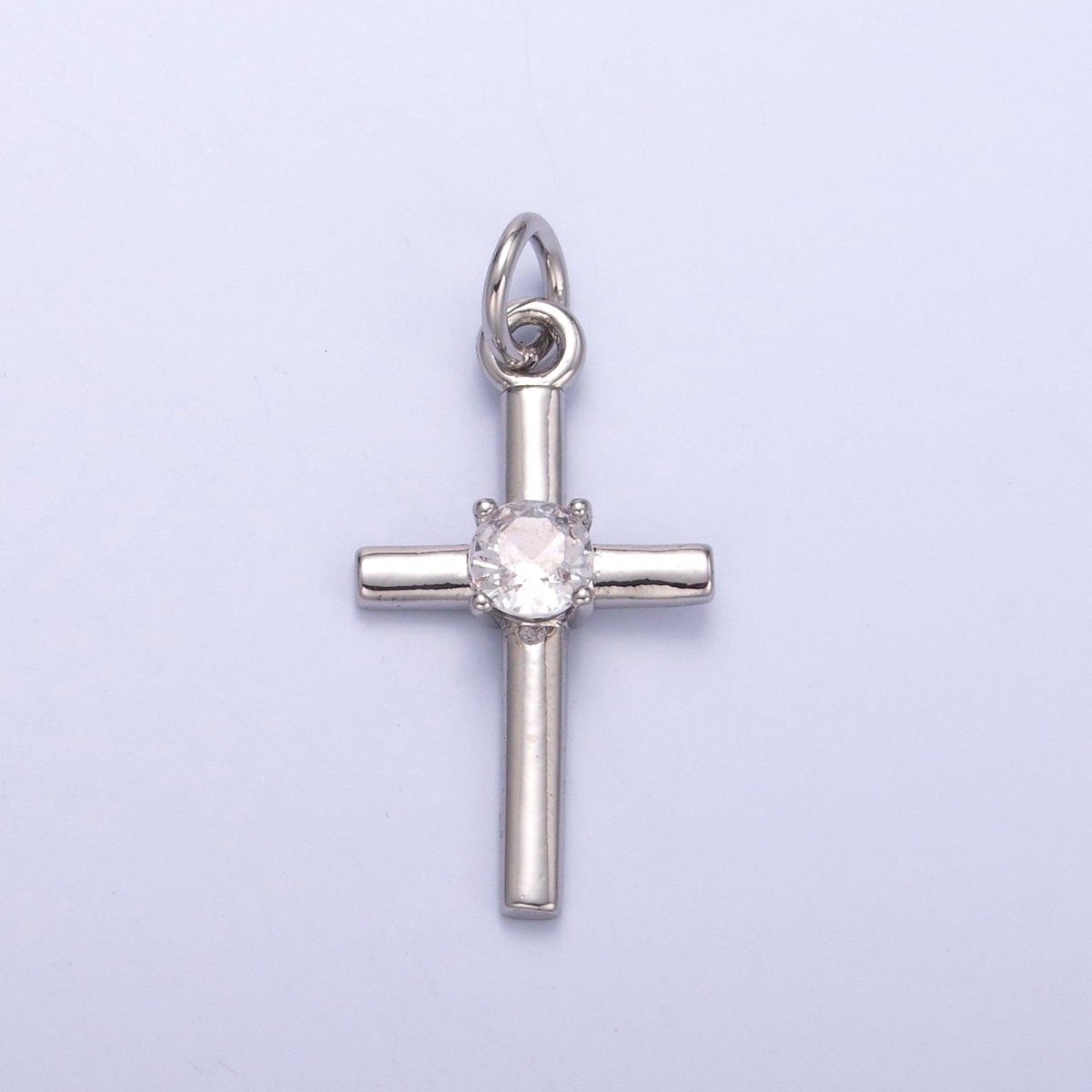 24K Gold Filled Clear CZ Minimalist Cross Charm in Gold &amp; Silver | C056