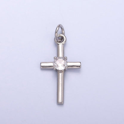 24K Gold Filled Clear CZ Minimalist Cross Charm in Gold &amp; Silver | C056
