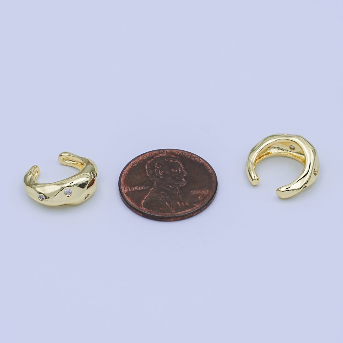 24K Gold Filled Clear CZ Molten Ear Cuff Earrings | AI179