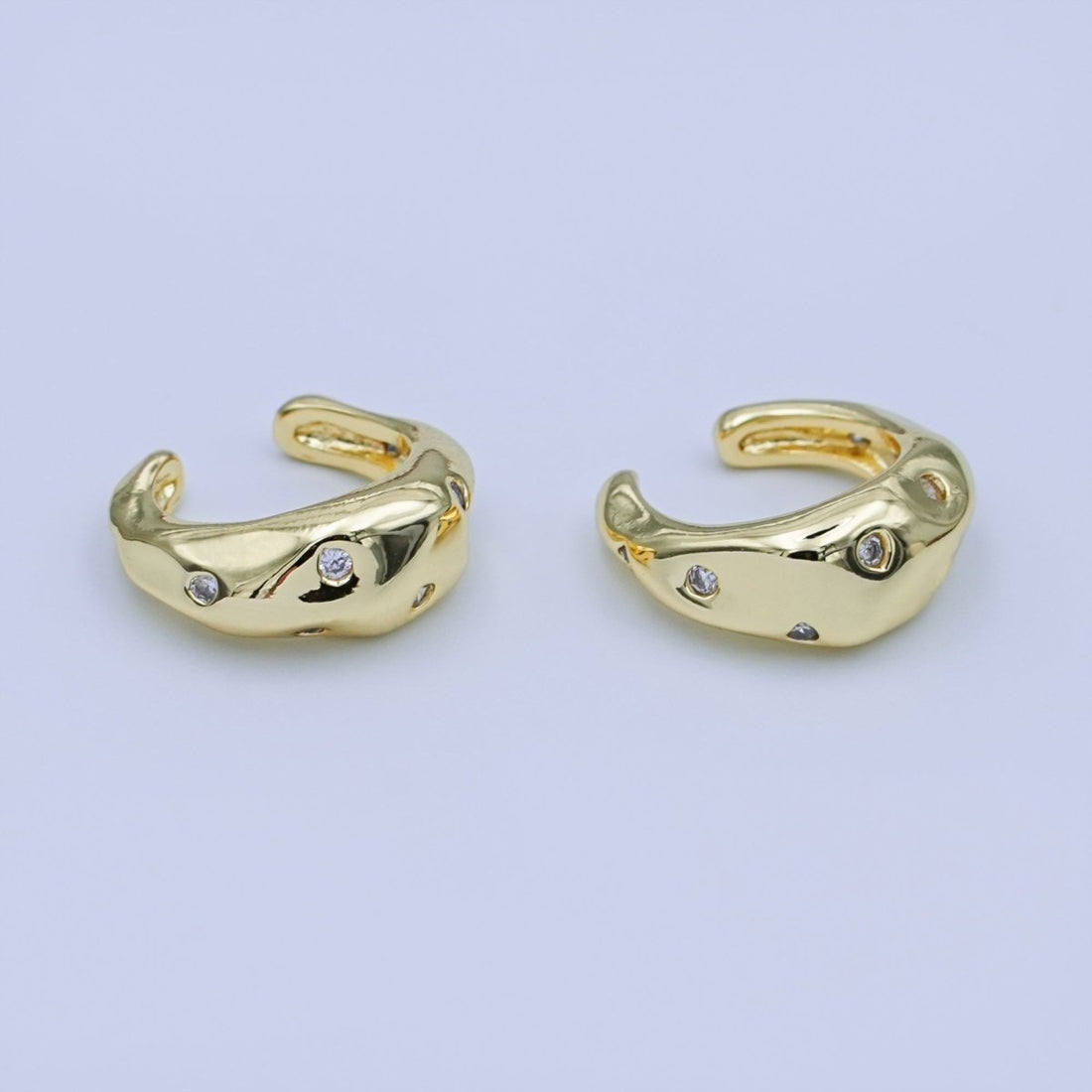 24K Gold Filled Clear CZ Molten Ear Cuff Earrings | AI179