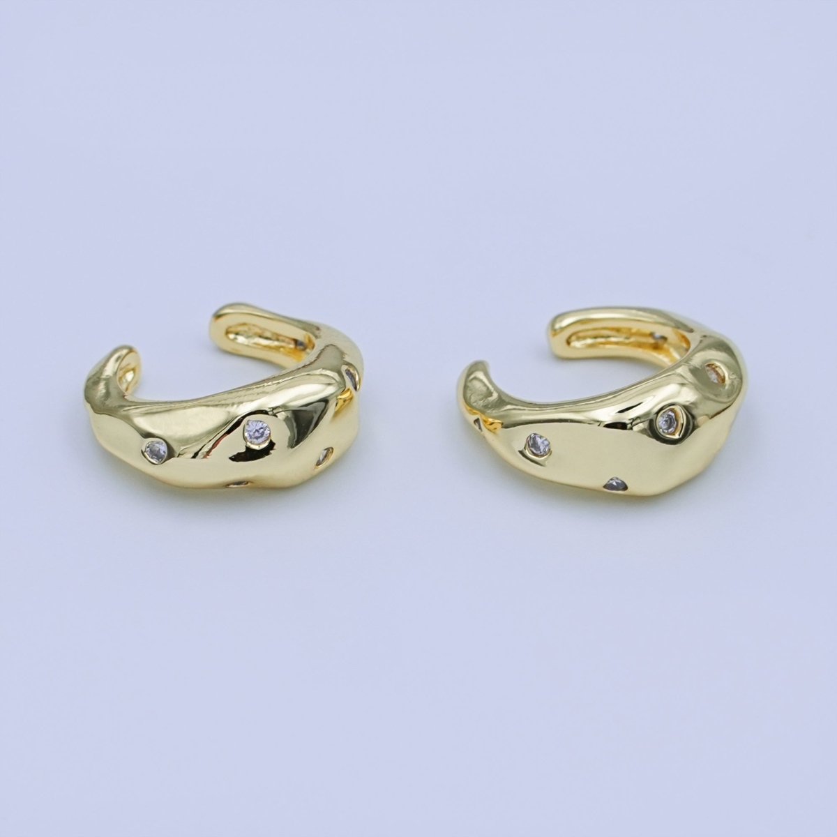 24K Gold Filled Clear CZ Molten Ear Cuff Earrings | AI179