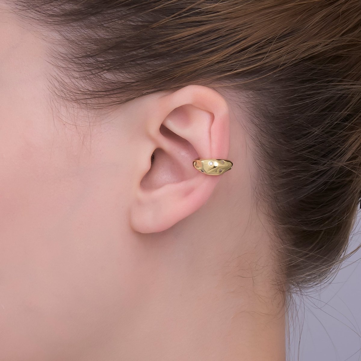 24K Gold Filled Clear CZ Molten Ear Cuff Earrings | AI179