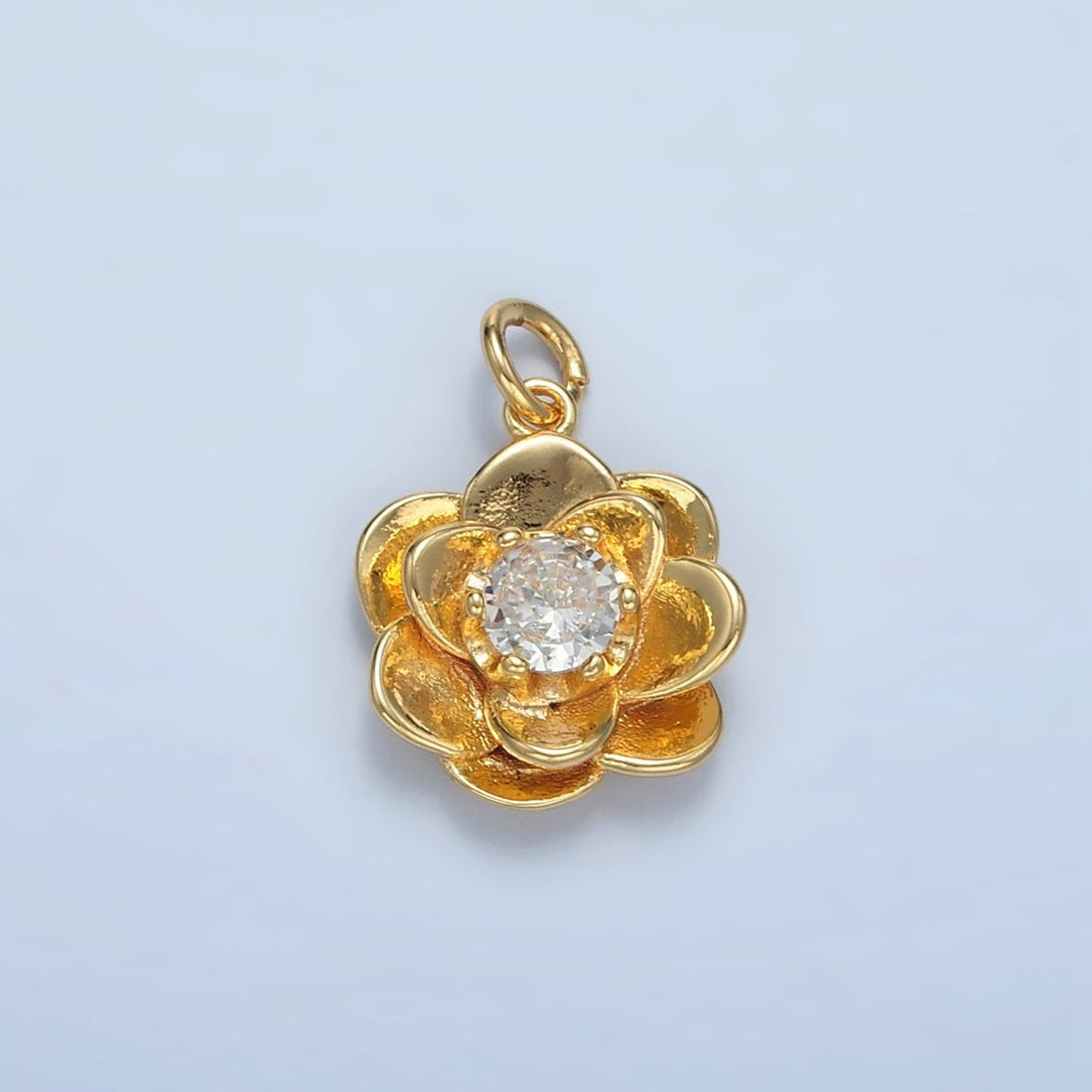 24K Gold Filled Clear CZ Multiple Curved Petal Flower Charm | E152