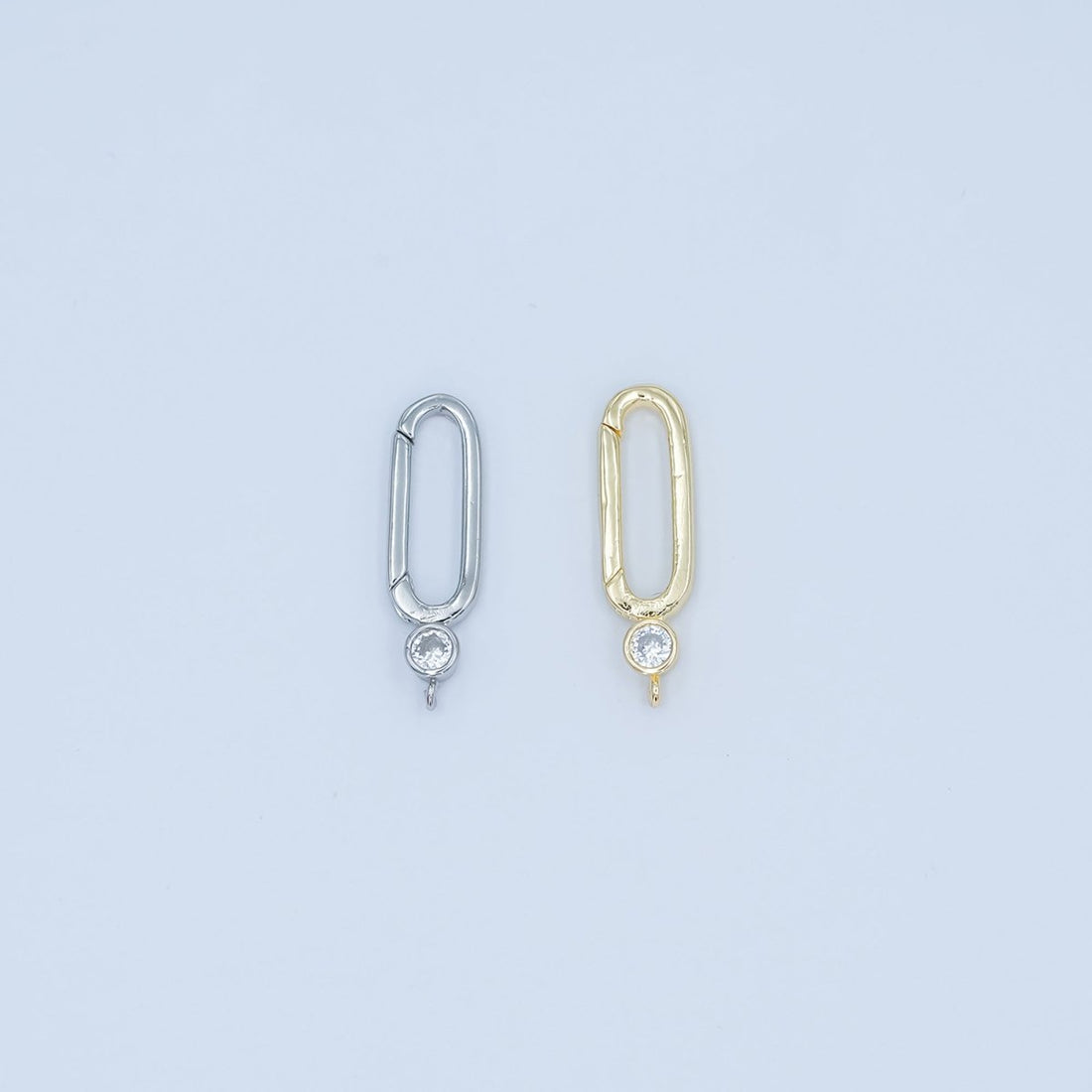 24K Gold Filled Clear CZ Oblong Push Gate Finding in Gold &amp; Silver | Z1097