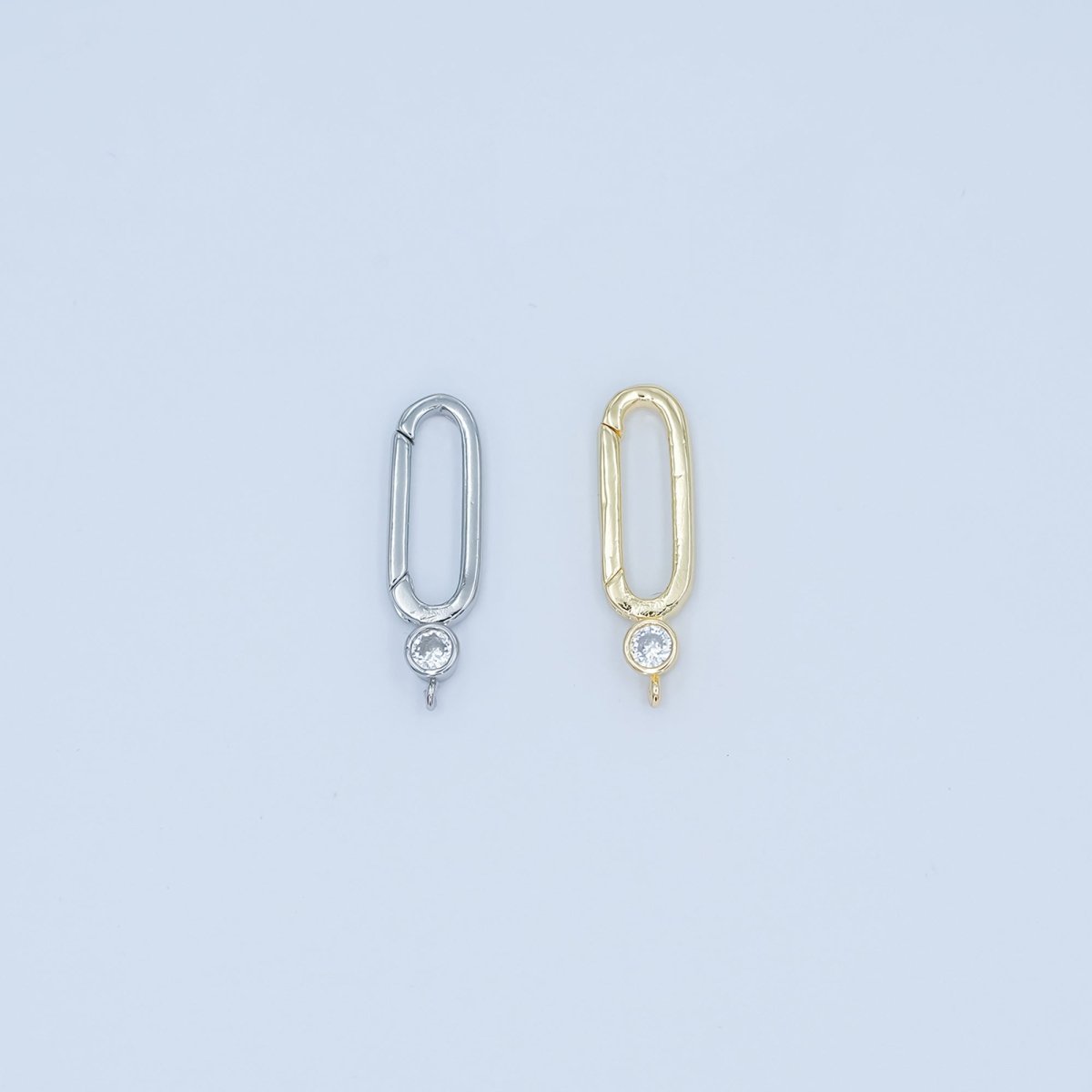 24K Gold Filled Clear CZ Oblong Push Gate Finding in Gold &amp; Silver | Z1097