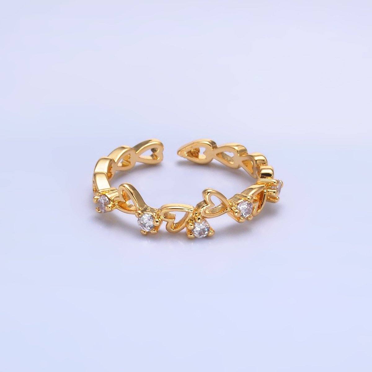 24K Gold Filled Clear CZ Open Heart Ring | O837